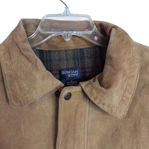 M788) Vintage Duncan Row Large Tan Leather Bomber Plaid Lined Jacket - Picture 2 of 13